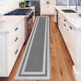 ATRUG Kitchen Rugs Cushioned Anti Fatigue Kitchen Mats for Floor Ergonomic Comfort Standing Mat for Kitchen Non Slip Waterproof Memory Foam Kitchen Rug for Floor, Office, Laundry 17.3"x94.5" Grey