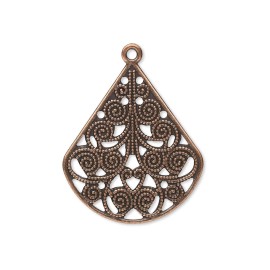 Cascade Jewelry Antiqued Copper Victorian Filigree Teardrop 26mm Focal Drops Charms Beads 2 pcs
