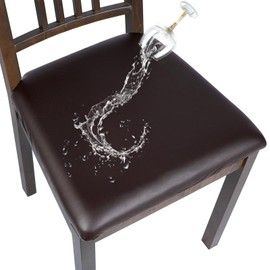 SearchI Fundas de asiento de piel sintética impermeables para sillas de comedor, paquete de 2 fundas elásticas para asientos de silla de comedor, fundas protectoras para asientos de silla de cocina