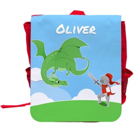 Children's Backpack with Name Oliver Motif with Knight and Dragon | Boy Kindergarten Backpack