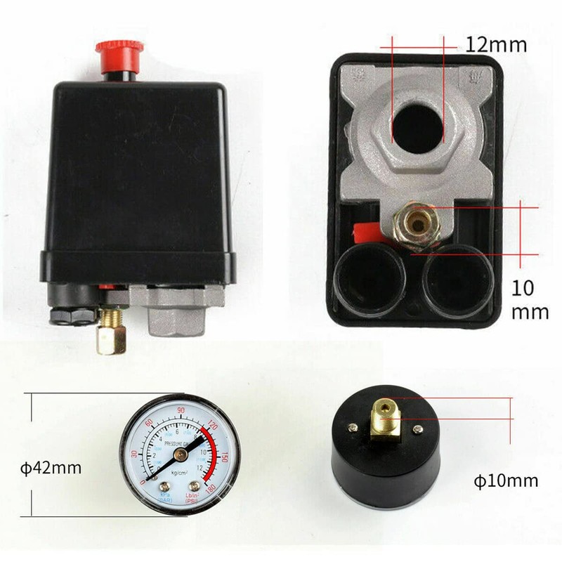 90-120PSI Air Compressor Pressure Switch Manifold Regulator Gauges Air Compressor