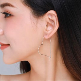 Large Heart Hoop Earrings Sterling Silver 925 Earrings for Women Girls Love Heart Statement Earrings Huggie Hoop Earrings Fashion Jewellery, White Gold