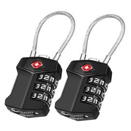ZHEGE TSA Approved Luggage Locks, Wire Padlock, 3 Digit Tent Lock with White Numbers, Small Padlock, Travel Padlocks for Suitcases, Briefcases, Sport Bags, Baggage, Handbag (2P, Black)