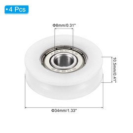 PATIKIL Nylon Pulley Wheel, 10.5x34x8mm 4 Pcs Ball Bearing Guide Roller Idler Pulley for Furniture Hardware Accessories and Sliding Door Window, White