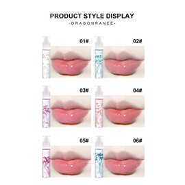 Roll On Lip Gloss Set 6 Packs Flower Jelly Lip Oil Long Lasting Moisturizer Lip Blam with Real Flowers Glossy Lip Make-up for Dry and Chapped Lips