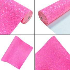 Greatdiy Sparkly Bright Hot Pink Chunky Glitter Faux Leather Roll 12 x 52 inch Shiny Solid Color PU Fabric for Making DIY Hair Bows Crafts (18015#17)