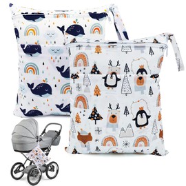 CIYIN Shallyong Wet Bag, Pack of 3 Changing Bags, Wet Bag, Wet Bag, Nursery, Wet Bag, Swimming, Waterproof, Washable, for Toddler Nappies, Travel, Beach, Pool, Gym, Whale+Penguin - 2pcs, Cute