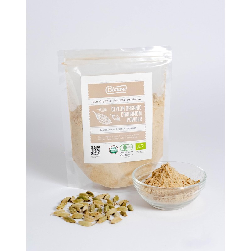 Bioura Organic Ceylon Green Cardamom powder 100g, Handpicked, Sun-Dried, Rich