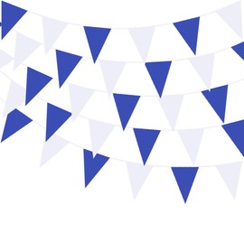40 Meters 131ft Blue and White Party Banner Decorations Outdoor Waterproof PE Plastic Triangular Flags Pennant Bunting for Birthday Graduation