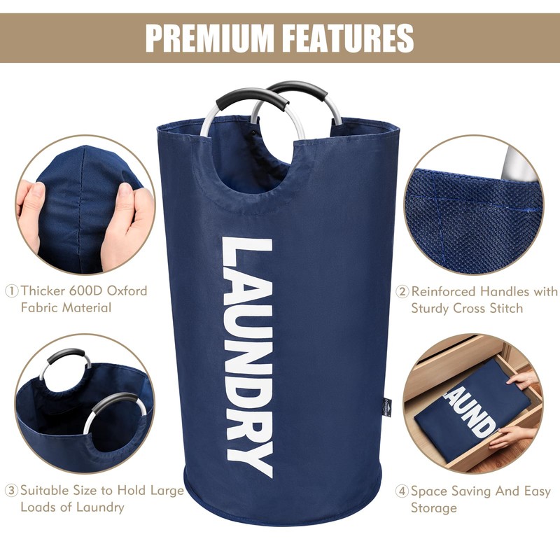 DOKEHOM 90L Large Laundry Basket, Collapsible Laundry Bag, Freestanding Tall
