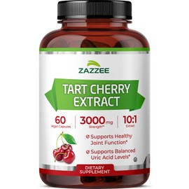 Zazzee Zazzee Tart Cherry 10:1 Extract, 3000 mg Strength, 60 Vegan Capsules, 2 Month Supply, Certified Kosher, Concentrated and Standardized 10X Extract, 100% Vegetarian, All-Natural, Gluten Free, Non-GMO