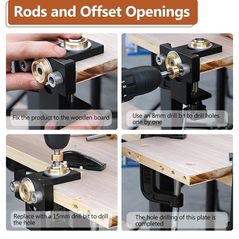 3-in-1 Pocket Hole Jig Kit, 8/10/15 mm Wooden Dowel Drilling