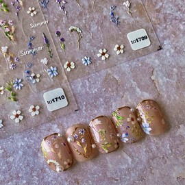 Flower Nail Stickers Summer Floral Leaf Plant 5D Relief Self-Adhesive Embossed Nail Decals Supply Manicure Sliders Flower Stickers for Women Girl Nails Decoration (1)