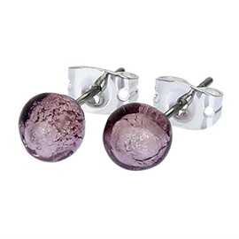 GlassOfVenice Murano Glass Tiny Stud Earrings - Silver Purple