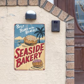 Beach Bakery Tin Sign 8X12IN Coastal Metal Wall Art for Seaside Cafe, Pool House & Summer Party Decor
