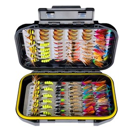 Qitewwrme Fly Fishing Flies Kit, 24-100Pcs Handmade Fly Fishing Artificial Fly Baits Lures with Dry/Wet Flies, Streamers, Fly Assortment Trout Bass Fishing with Fly Box (100Pcs/Kit(9 Mixed Styles))
