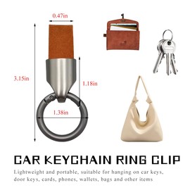 JUSTTOP Car Key Chain Clip, Detachable Leather Keychain Zinc Alloy Buckle Key Ring, Unisex Small Key Fob Accessories (Coffee & Matte Gray)
