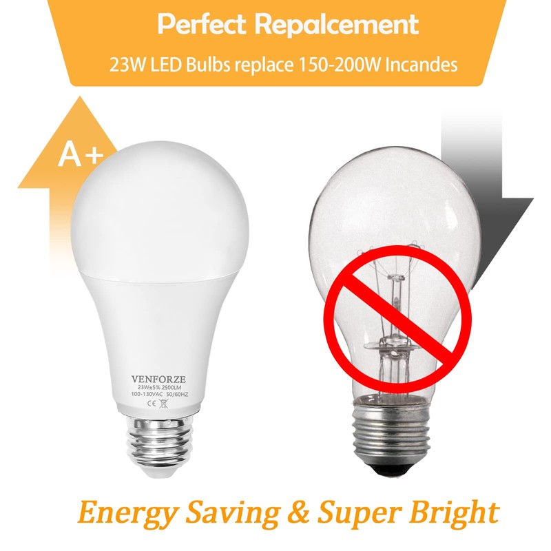 Venforze Bright Light Bulb,150w-200w Equivalent 2500LM E26 Led Bulb 23W