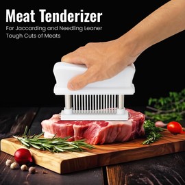 WYZworks 48 Blade Stainless Steel White Mechanical Meat Tenderizer for Jaccarding and Needling Leaner Tough Cuts of Meats