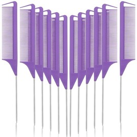 Patelai 12 Pcs Parting Comb for Braids, Purple Stainless Steel Rat Tail Comb for Hair Styling, Hairdressing, Teasing, Pressing, Braiding, Suitable for