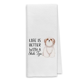 Dibor Life is Better with A Shih Tzu Kitchen Towels Dish Towels Dishcloth,Cute Puppy Dog Absorbent Drying Cloth Hand Towels Tea Towels for Bathroom Kitchen,Dog Lovers Girls Women Gifts