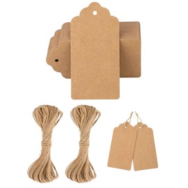 TOZBLEU Etichette Cartoncino Kraft 100 Pz con Spago di Iuta Naturale, Tag Regalo Bifacciali e Cartellini Prezzo per Bomboniere Battesimo Matrimonio, Ideali per Personalizzare DIY e Confezione Regali
