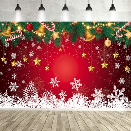 Christmas Backdrop Banner, Large Fabric Red and Xmas White Snowflake Backdrop for Merry Christmas Party Decorations, Red Christmas Backdrop Snowflake Photo Background Banner, 72.8 x 43.3 Inch
