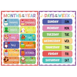 D4DREAM Days of The Week Poster for Kids - 2Pcs Laminated Months of the Year Poster for Classroom Decorations Toddler Learning Posters for PreK Kindergarten Homeschool Nursery Daycare Essentials