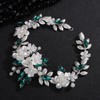 Rumtock White Flower Silver Leaves Green Rhinestone Headband for Wedding
