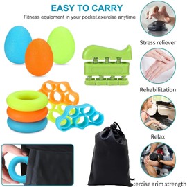 Ejercitador de Dedos Mano de Agarre, 11 PCS 6.6-88 lb Ejercicio de Fuerza para Dedos con Bolsa, Ejercitador de Manos y Dedos, Kit de Entrenamiento de Agarre, Alivio del Estrés