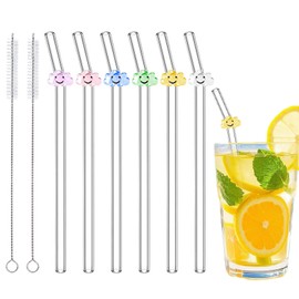 6 Pcs Glass Straws with 2 Cleaning Brushes, Cute Colorful Cloud Glass Straws Shatter Resistant, Reusable Straw Dishwasher Safe for Coffee Lover, Milkshake, Smoothies, Juice, Aesthetic Gift