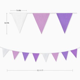 PinkBlume Purple and White Triangle Flag Banner Party Decoration, Approx. 32.8 ft (10 m) Long Purple Pennant Flag, Birthday Decoration, Wedding, Cloth Garland, Party Decoration, Camping, Decoration, Birthday Decoration, Flag, Lavender Party Decoration, N