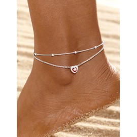 Silvora July Birthstone Anklet - Women's S925 Silver Dainty Layered 5mm Heart Anklet Bracelet Birthday Gifts for Women