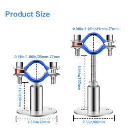 Niciksty 304 Stainless Steel Wall Mount Pipe Bracket Clamp, Wall Ceiling Mount Pipe Supports Adjustable Height 1.97"- 3.94" (50-100mm), Suitable for OD Pipe 25-27mm