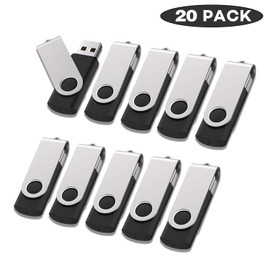2GB USB Flash Drive 20 Pack, RAOYI USB Stick 2G Metal Cap Thumb Drives Bulk USB 2.0 Memory Stick Swivel Design USB Key with Led Indicator, Black