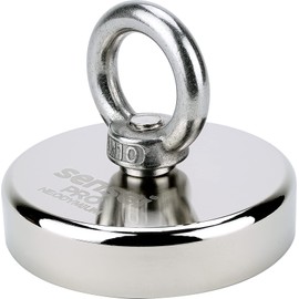 SENSEI Magnet 300 kg, N52 Neodymium Magnet with Top Eyelet, Diameter 8 cm x Height 1.8 cm, Very Strong Neodymium Eyelet Magnet for Home, Workshop, for Magnetic Fishing in Water