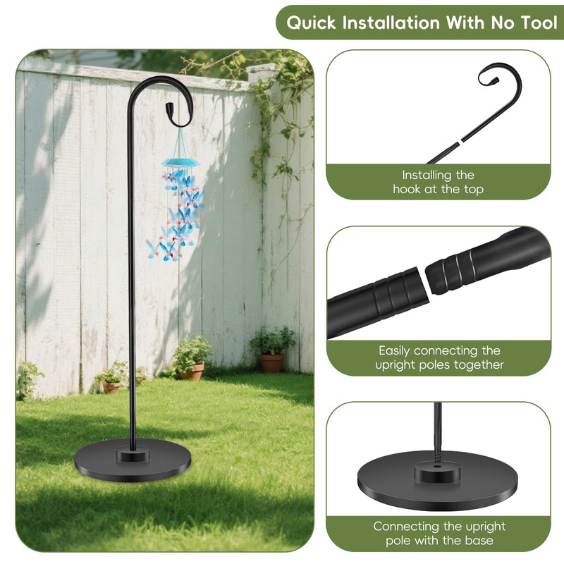 34-63" Adjustable Shepherd Hook Stand with Round Base Stand for