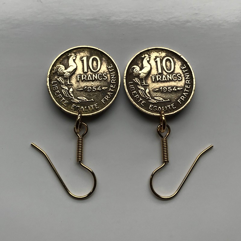 1950's France 10 Francs coin earrings Marianne Paris Lyon Lille