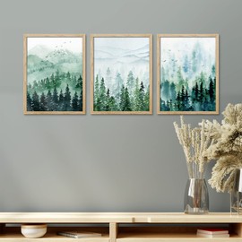 SIGNWIN Framed Pine Tree Wall Art, Set of 3 Watercolor Pastel Forest Wall Decor Prints, Nature Wilderness Wall Décor for Living Room, Bedroom - 8"x10" Natural