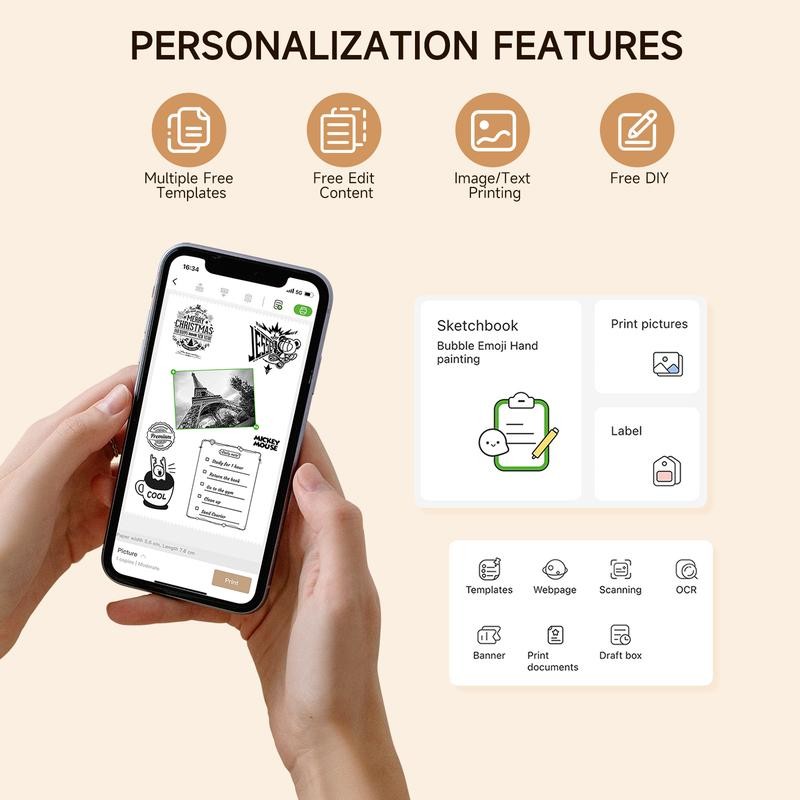 Mini Printer with 1 Roll of Stickers – Portable Bluetooth