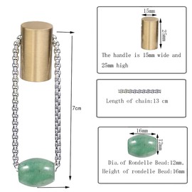 KYEYGWO 4 Pieces Healing Crystal Drawer Handle with Chain, Green Aventurine Gemstone Beads Furniture Handle for Kitchen Bedroom Wardrobe Dresser Copper Cabinet Handle for Home Decoration