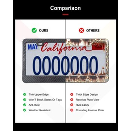 Aootf Carbon Fiber License Plate Frames, Black Aluminum Car Tag Number Holder Printed Carbon Pattern for Front Rear, 2 Pack 2 Holes with Screws Caps