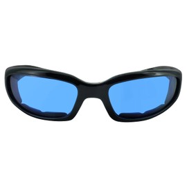 Global Vision Chicago Padded Motorcycle Riding Sunglasses Black Frame w/Blue Lenses & Pouch