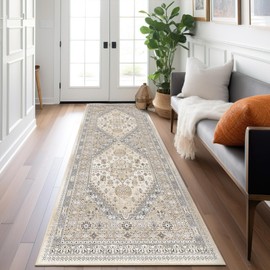 Runner Rug 2x6, Ultra-Thin Kitchen Rugs Non Slip Washable Rugs for Entryway Rug, Runners for Hallways, Runner Low Pile Vintage Soft Rugs for Entryway, Kitchen Bathroom Bedroom (Beige,2'x6')