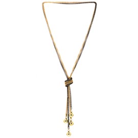 COOLSTEELANDBEYOND Gold Black Lattice Chain Lariat Necklace with Gold Balls Charm, Tassel Necklace Long Chain Y Shape, Metal, No Gemstone