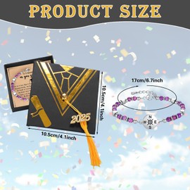 Graduation Gifts for Her Him 2025, Class of 2025 Bracelet School Leavers Gifts Box End of Year Presents Message Card Tassel for Students High School University Graduates (Purple Emperor Stone)