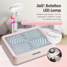 Rolokit Rolokit Nail Dust Collector with Lamp & 50pcs Disposable Filter & Dusting Brush, Electric Nail Vacuum Cleaner Dust Fan Suction Machine for Manicure Acrylic Gel Nails Polishing, Low Noise, Salon Home