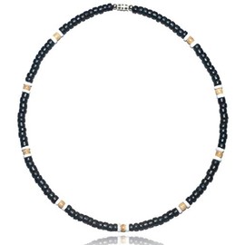 Native Treasure 20" Mens and Womens Tropical Summer Beach Surfer Necklace From the Philippines, Black and Tan Coconut Beads with White Ark Shells