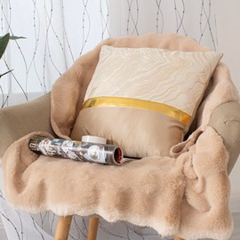 Home Luxe Premium Quality Comfortable Pillow Covers Cushion Covers with High End Embroidery for Couch Cushion Livingroom 17.7 x 17.7 inch (Pack of 2 pcs) (Beige Waves with Gold Stripe)