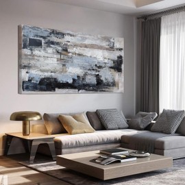 Canvas Wall Art Decor Large Canvas Wall Art For Living Room Abstract Art Blue Black Wall Art Prints Large Art Work for Wall Decor Wall Highland Cow Pictures for Bedroom Office Wall Decor 29"x58"